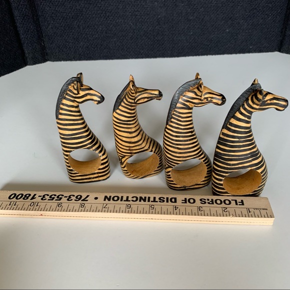 Accents Vintage Besmo African Tribal Carved Wood Lot Kenya Zebra Napkin Rings Set Of 4 Poshmark